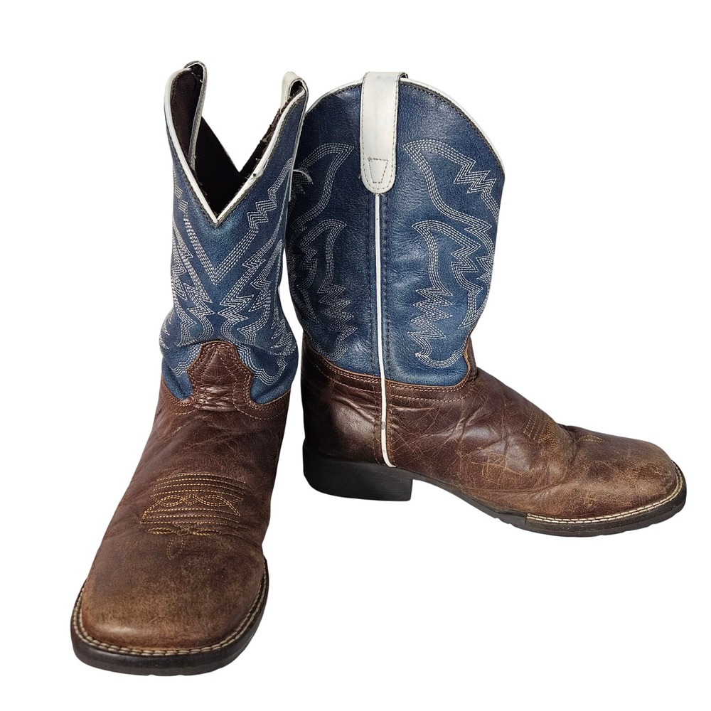 Cody James Western Boots 6.0 D Brown Blue Square Toe Leather BCBSP23P5  Wmns 7.5